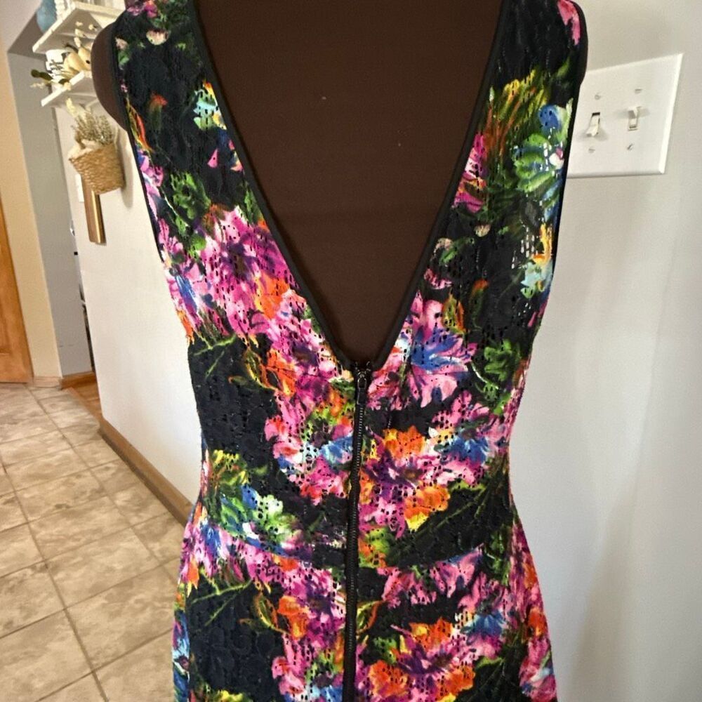 Betsey Johnson sleeveless dress size 14 colorful floral print lace overlay whims - Picture 5 of 12